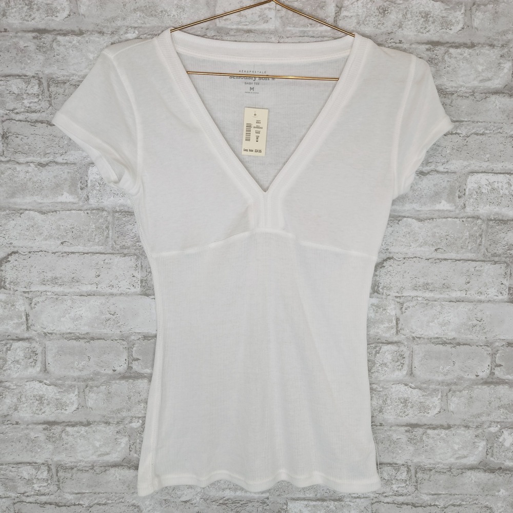 Aeropostale Baby Tee Seriously Soft Ribbed V-Neck Coquette Minimalist M